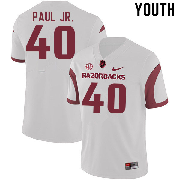 Youth #40 Chris Paul Jr. Arkansas Razorbacks College Football Jerseys Sale-White - Click Image to Close